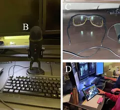 Photos from the study showing eye-tracking and voice dictation.